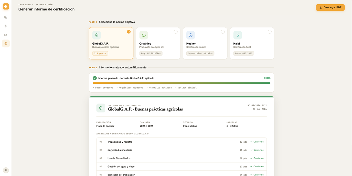 El reporte se genera en el formato requerido
