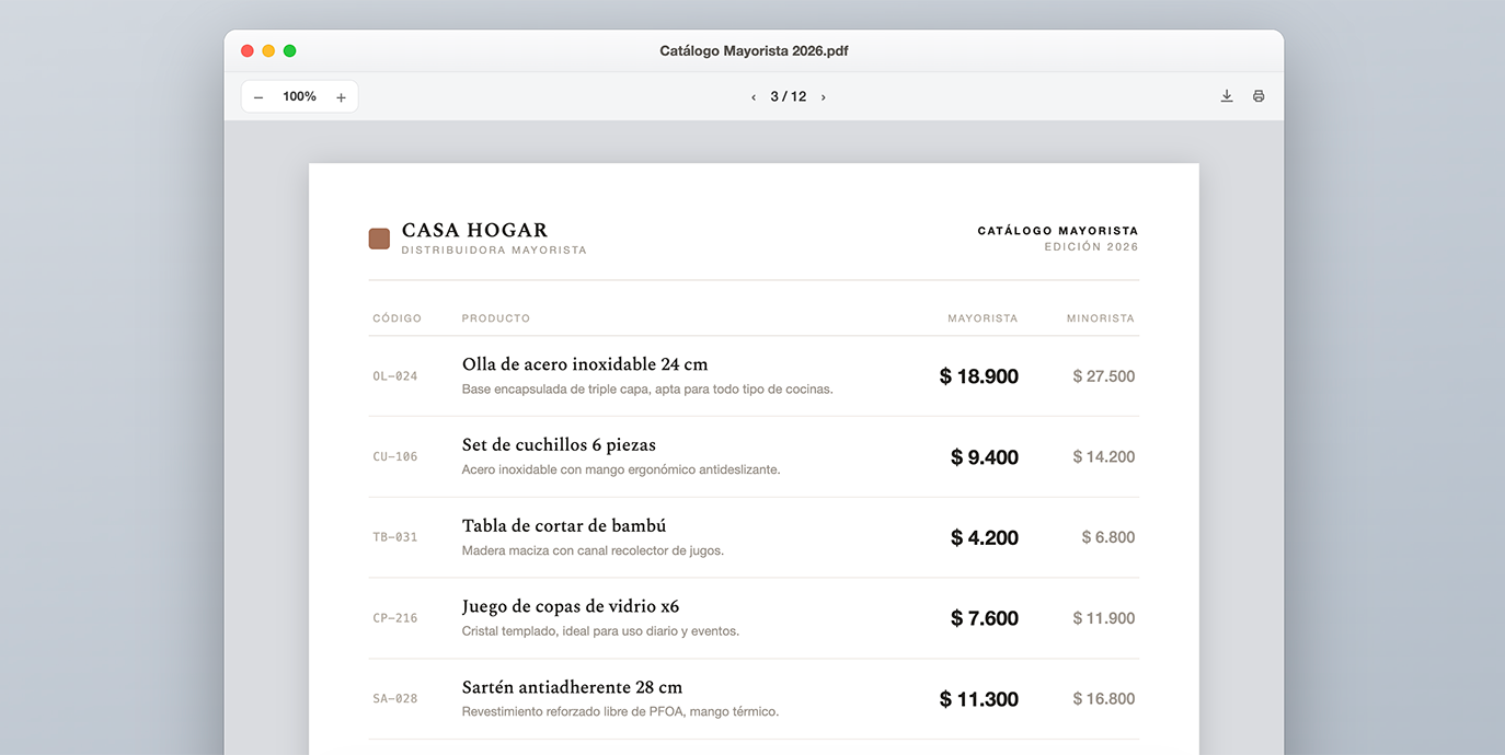 Subes el catálogo en PDF