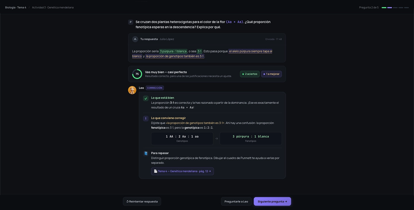 El alumno recibe feedback inmediato